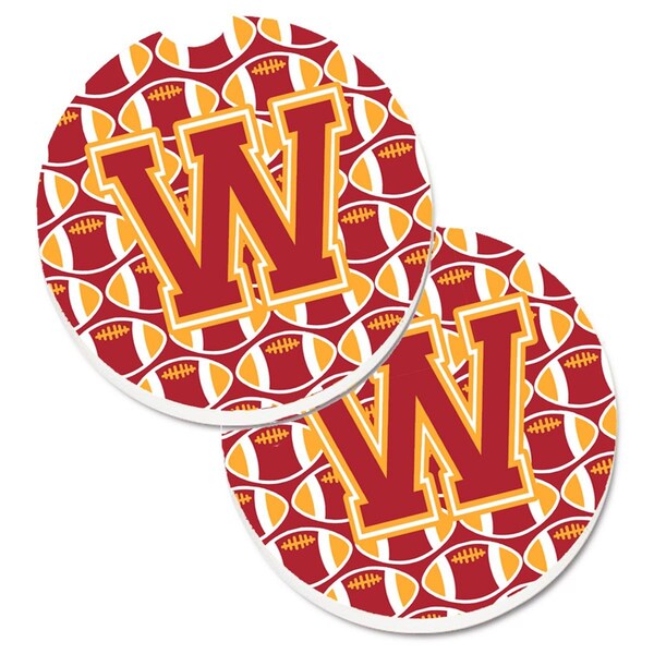 Carolines Treasures Letter W Football Cardinal and Gold Set of 2 Cup Holder Car Coaster CJ1070-WCARC - main